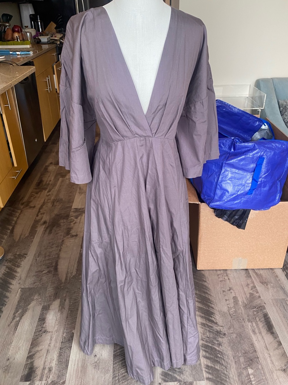 Free People Taupe Deep V-Neck Open Back Maxi Dress